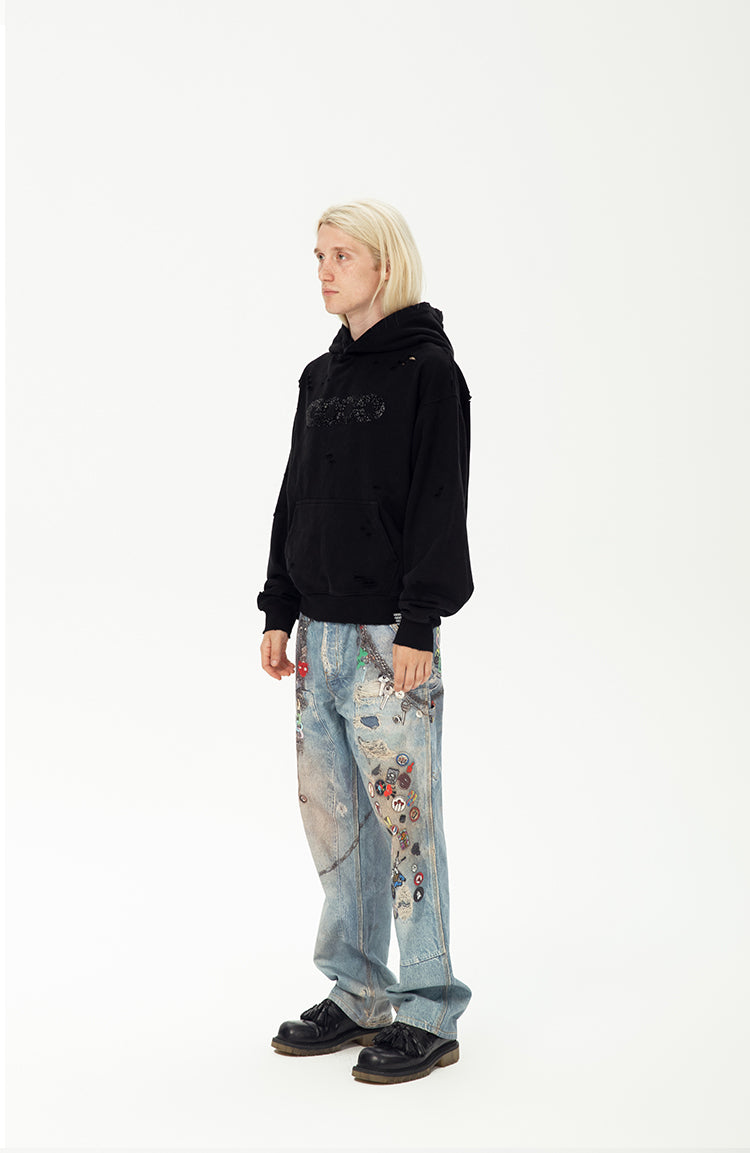 GOODBRAND 2024F/W Diamond Ripped Hoodie