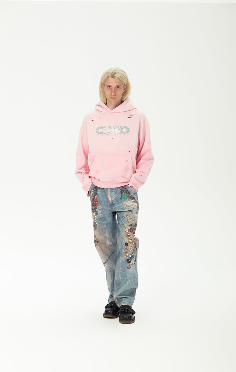 GOODBRAND 2024F/W Diamond Ripped Hoodie