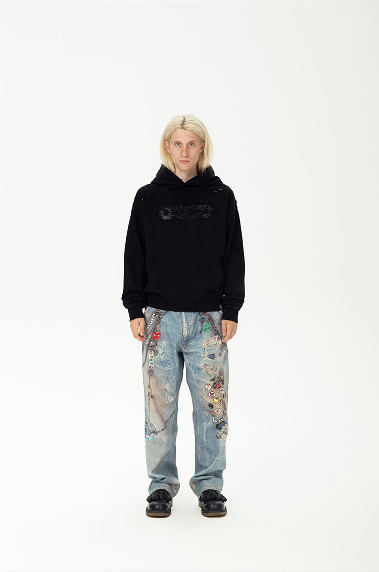 GOODBRAND 2024F/W Diamond Ripped Hoodie