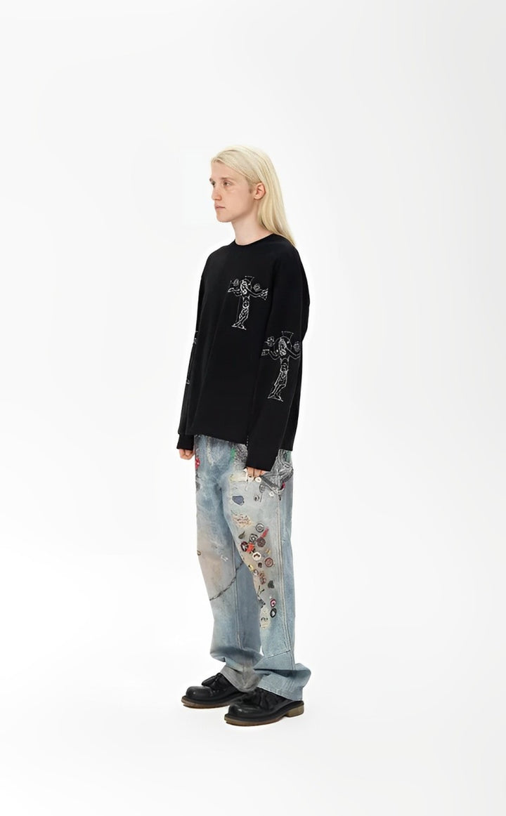 GOODBRAND 24F/W Romantic Badge 3D Printed Jeans