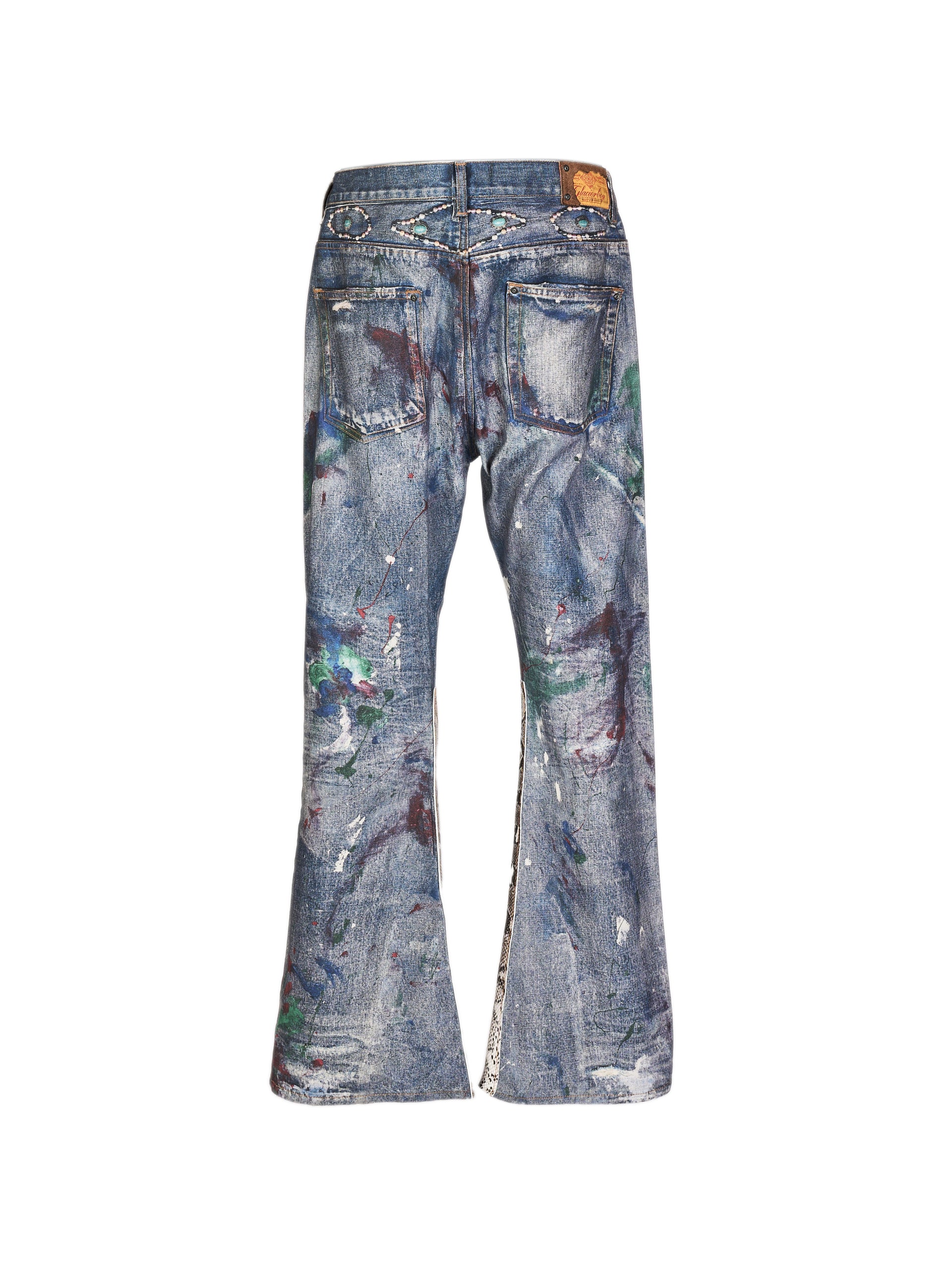 GLACIERBOY RAP STAR SERIES 3D Printed Snake Pattern Spliced Waxed Denim Jeans