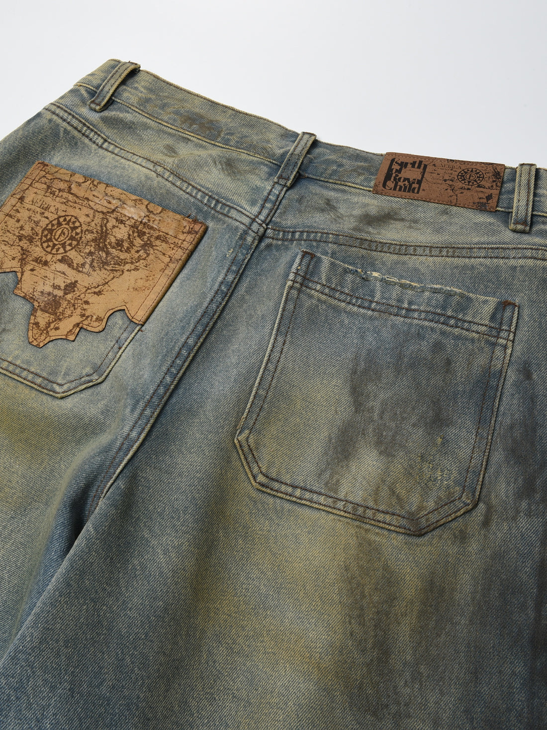 BORC Dirty-Washed Brushing Wax Baggy Denim